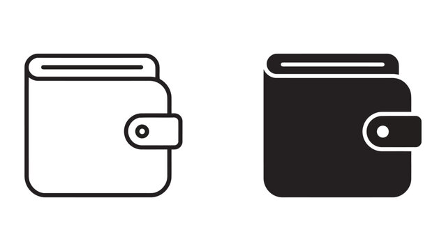 Set of wallet icons in outline and glyph styles with business, currency