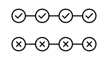 Checklist Progress Vector Icon Set with Check Mark Cross Validation Task Status Timeline Symbols © Mithila Farzana