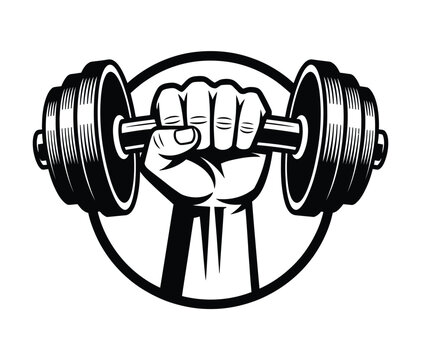 Fitness Arm Holding Dumbbell Silhouette Vector Icon, Weight Training Symbol Representing Strength, Exercise, Gym Workout, Bodybuilding And Muscle Power, Modern Minimal Editable Vector Illustration