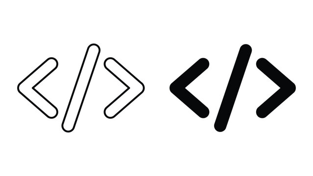 Programming code tag icon set, simple outline and solid vector illustration