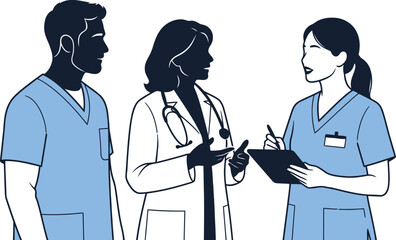 Fototapeta premium Medical professionals discussing with clipboard