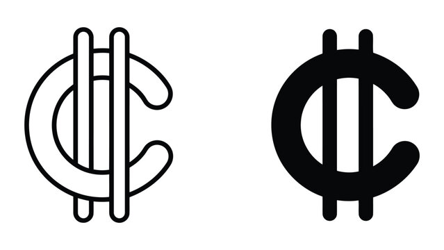 Cedi currency symbol set outline and solid vector icons with currency, business