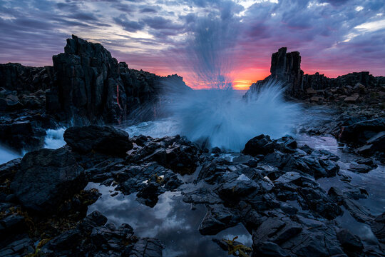 Big splash at sunrise in Bombo
