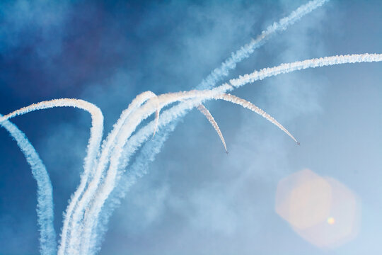 Aeroplane Formation Display In Bright Blue Sky