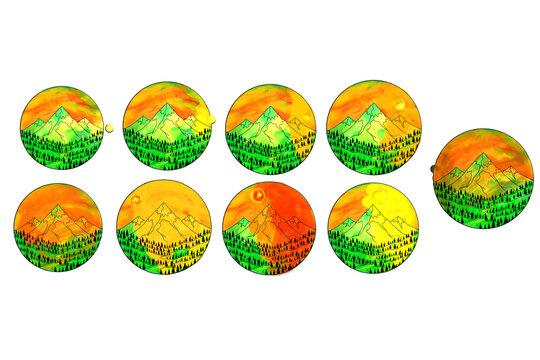 Hand drawn watercolor mountain sunset badge vector icons set