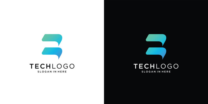 letter B tech logo with circuit wire data connection. Geometric abstract logo design icon vector isolated