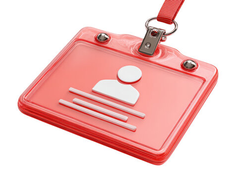Red Transparent ID Badge Holder with Lanyard and Icon Keywords: ID badge, identification, access isolated on a transparent background