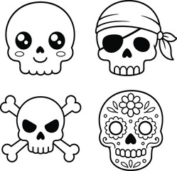 Obraz premium Cute and Decorative Halloween Skull Collection | Sugar Skull and Pirate Skull Vector Set