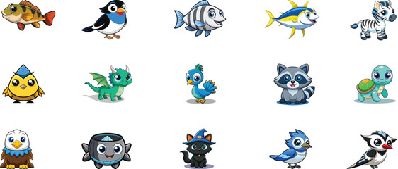 Obraz premium Cartoon animal icons. Colorful illustration set. Funny characters for design.