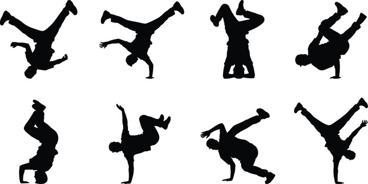 Breakdancer Silhouette Collection with Headspin Handstand Freeze and Hip Hop Dance Vector Set
