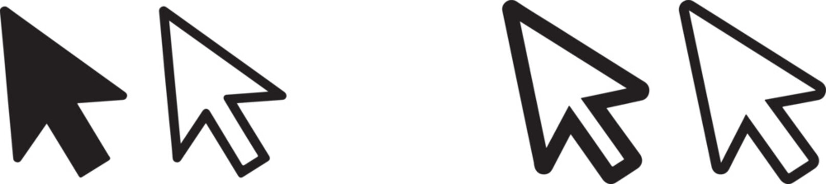 Four computer mouse cursor icons in different styles and colors on white background