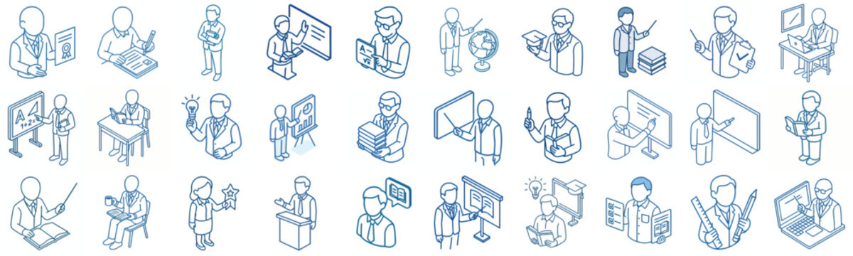 simple isometric line art vector icon teacher blue