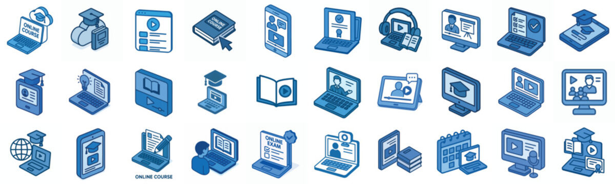 simple isometric vector icon online course blue