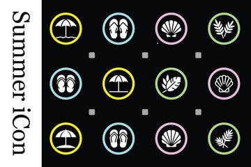 Fototapeta premium Summer Vacation Line Icons Set, Travel and Beach Outline Vector Collection