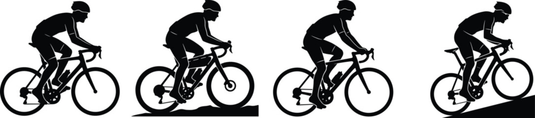 Obraz premium Cyclist Silhouette Set with Road Cycling and Uphill Bicycle Rider Vector Collection