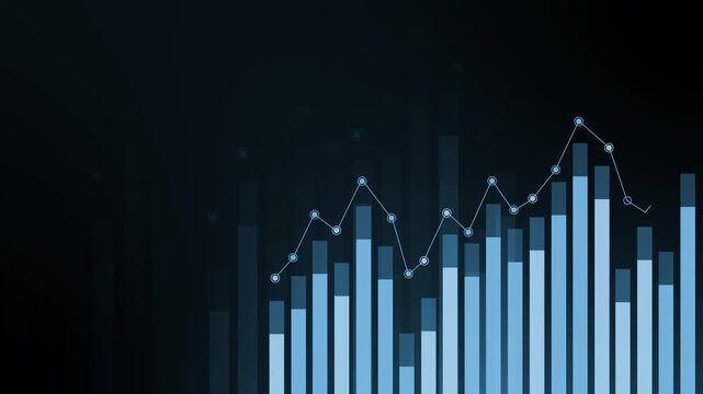 Abstract chart with bar graph and line graph showing business data trend animation