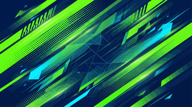 Futuristic racing background with dynamic speed lines, abstract geometric sports vector, neon green and blue motion graphics