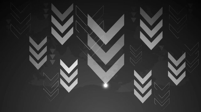 Abstract background with multiple chevron arrows and a glowing light point, representing direction progress and choice animation