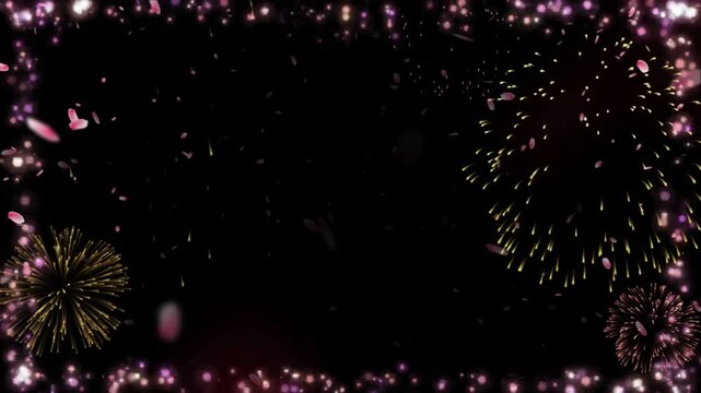 Fireworks frame creates a decorative border around the dark screen for festive digital content.