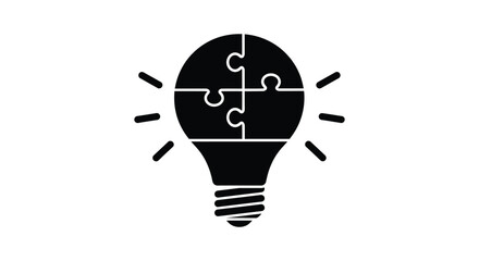 Lightbulb with puzzle pieces inside glowing icon © AYESHA