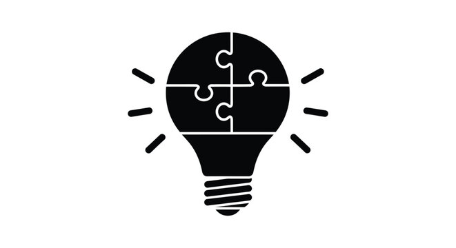 Lightbulb with puzzle pieces inside glowing icon