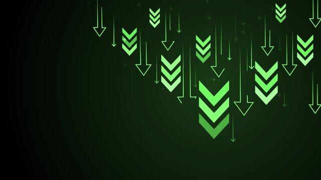 Background with many downward arrows and chevrons symbolizing decline falling sales recession animation