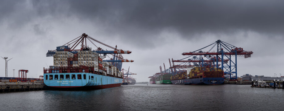 Container Ship at Waltershofer Hafen Under Dramatic Storm Clouds, Hamburg Germany, 07.06.2026