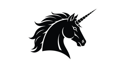 Black unicorn head silhouette with long horn © AYESHA