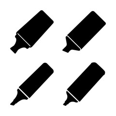 Four black highlighter markers arranged in a square - Minimalist vector illustration of four black highlighters standing upright in a square formation, ideal for educational or office-themed designs. © MST