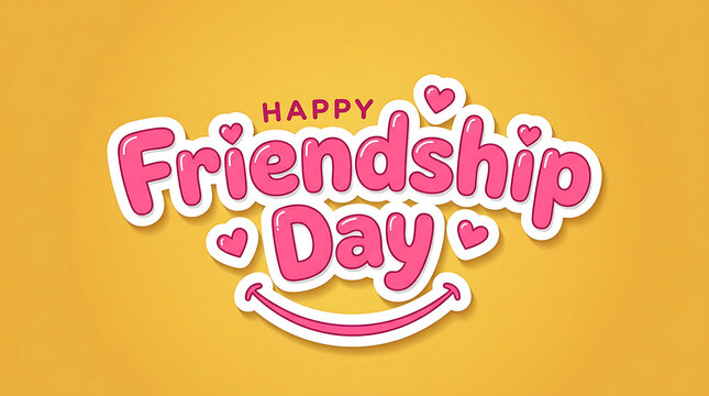 Happy friendship day pink bubbly lettering design on solid yellow background