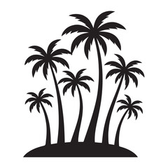 Obraz premium Black silhouette of a cluster of palm trees on a small island with waves tropical