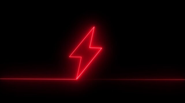 Glowing neon charging icon on black background .Battery charging animation.4k