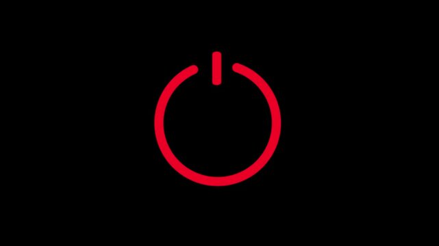 Neon power on off button icon animation. Power switch and button icon on black background 