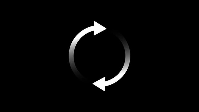 White circular arrows icon showing a refresh or loading process on a black background