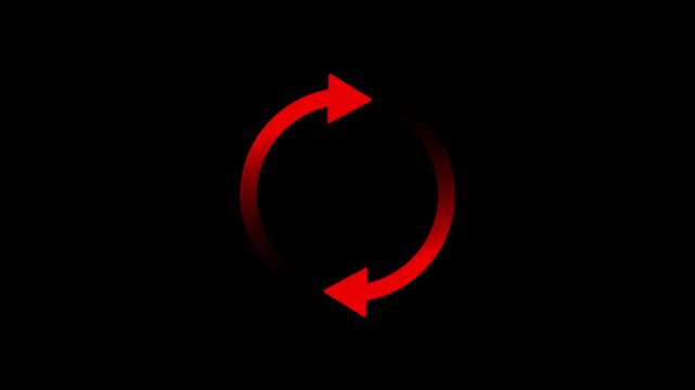 Red circular arrow icon representing a loading process or refresh cycle symbol on a dark background for digital interface design and web application user experience elements