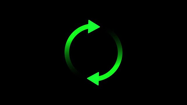 Bright neon green circular refresh arrow icon representing loading and digital update process on a dark background
