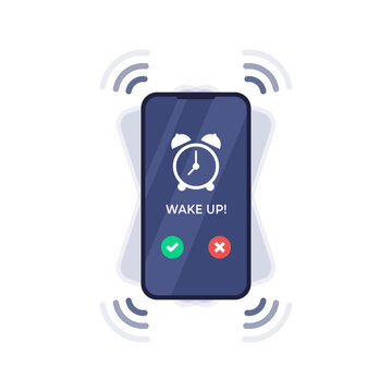 vector illustration of Smartphone Alarm Ringing With Wake Up Notification, Ringtone Alert And green accept and red decline buttons