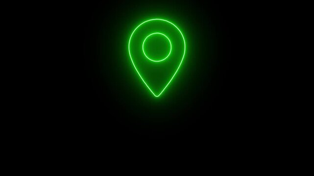 Abstract location glowing neon icon fast tracking map pin icon animation .,fast tracking map pin icon animation on black background