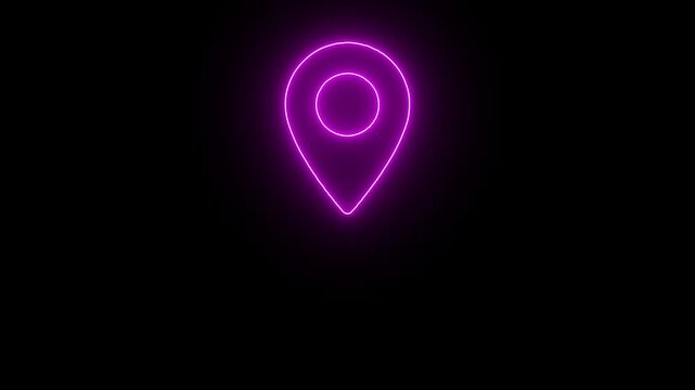 Abstract location glowing neon icon fast tracking map pin icon animation .,fast tracking map pin icon animation on black background