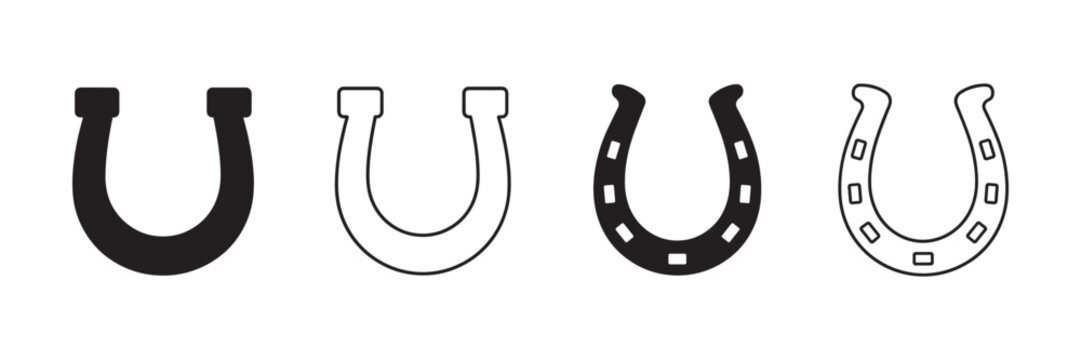 Horseshoe icon set. solid and outline lucky symbol vector illustration