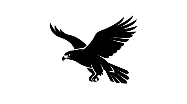 Black silhouette of falcon bird in flight vector illustration for creative design logo.