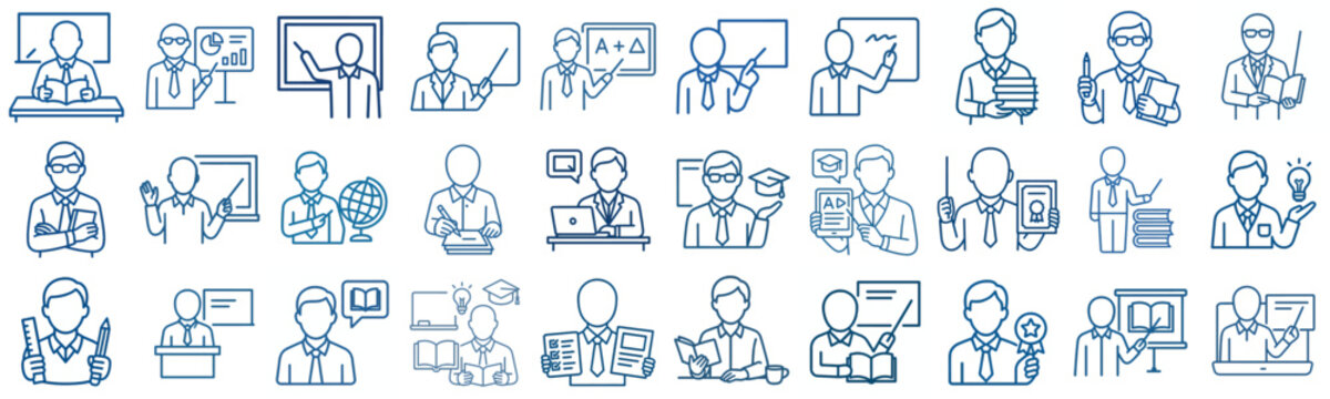 simple line art vector icon teacher blue