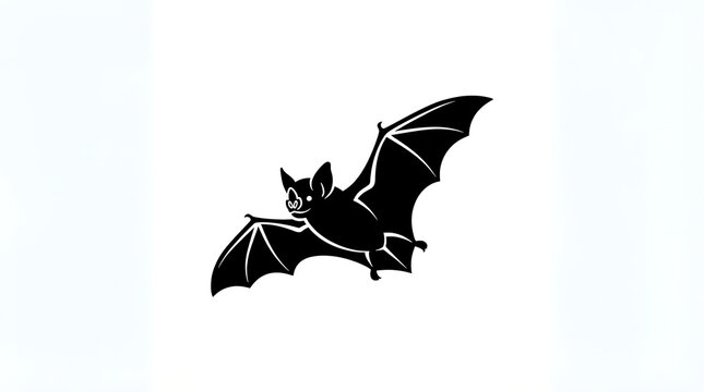 Flying bat silhouette black vector icon spread wings nocturnal creature animal graphic.