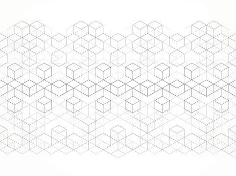 Abstract geometric pattern with isometric cubes and thin lines creating a modern 3D structure for digital background