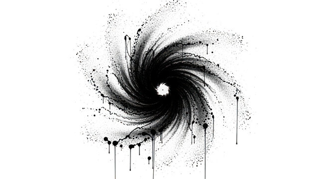 Abstract ink splatter vortex isolated on transparent background