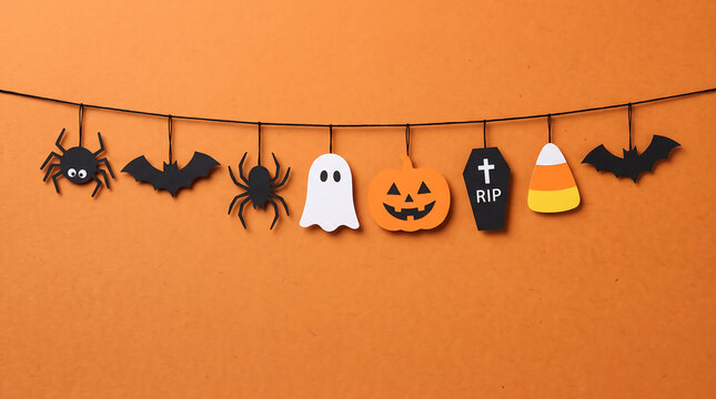 Abundant halloween candy assortment with pumpkins and spiders on white background