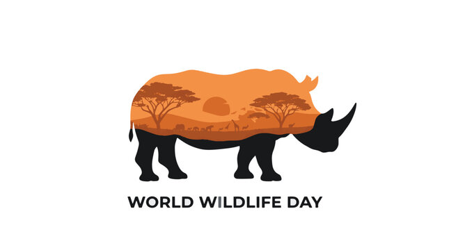 Wildlife Rhino Silhouette with Savanna Landscape Celebrating World Wildlife Day