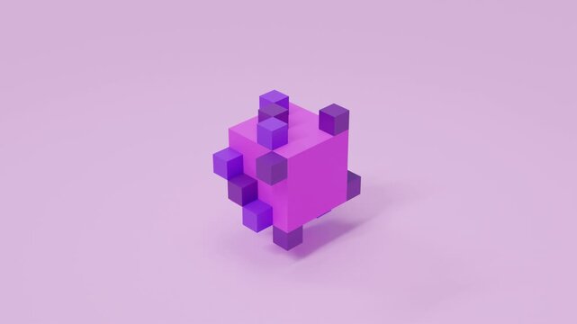 Modern abstract 3D render featuring geometric cubes in bright neon colors, clean contemporary composition, vibrant digital design, seamless animation, premium geometric background
