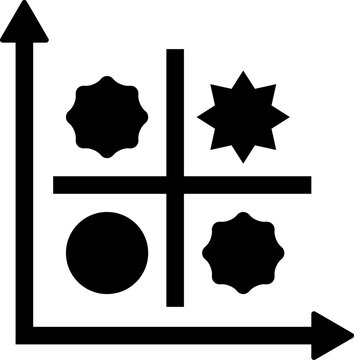 Risk matrix icon illustration showcasing four quadrant grid graph with diverse geometric shapes