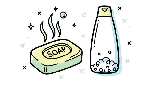 Bar of soap and shampoo bottle cartoon vector illustration